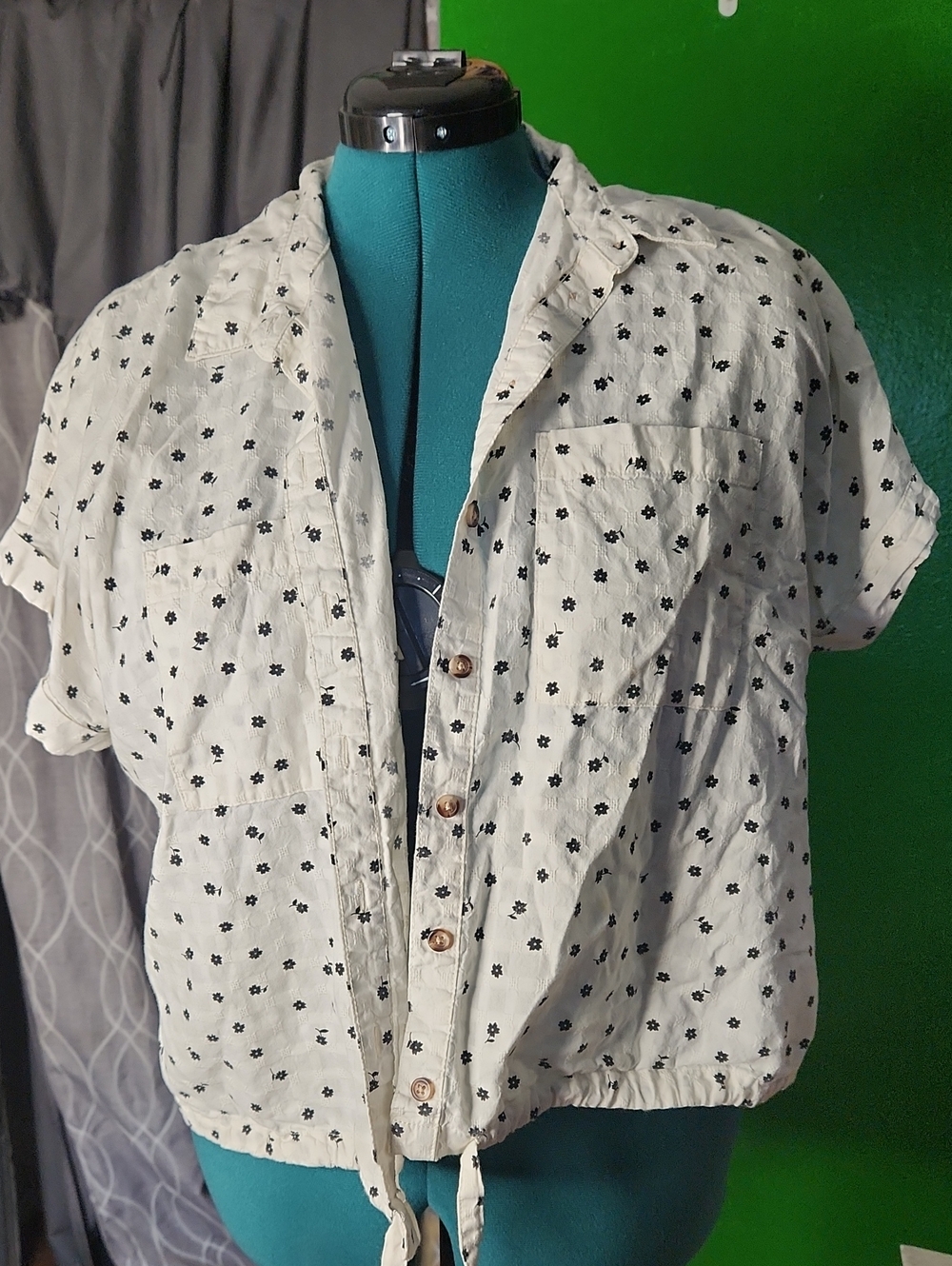 Falls Creek White Button-Up Shirt with Black Floral Print